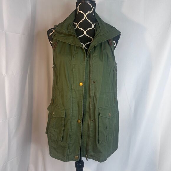 Market & Sprue Army Green Outdoor Hooded Zip Front Cargo Gorpcore Vest Sz Small - Picture 13 of 13